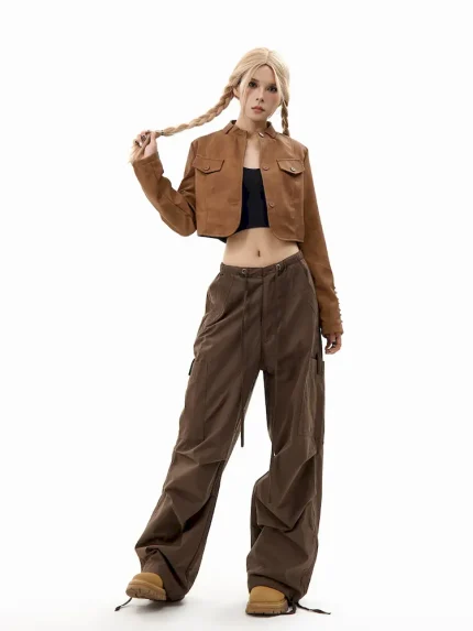 Women Fashion Casual Multi-Pocket Drawstring Cargo Pants - Image 4