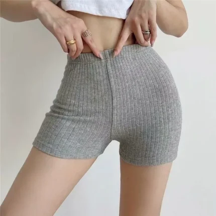 Summer Women Fashion Solid Color Slim Stretch Thread Knit Shorts - Image 3