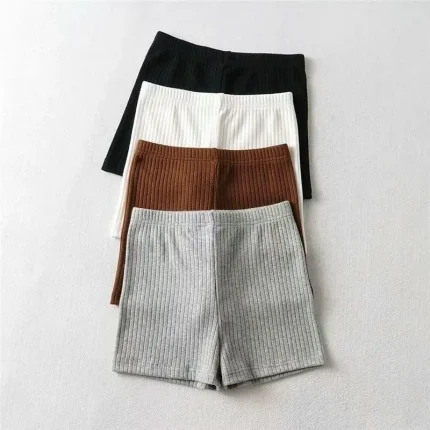 Summer Women Fashion Solid Color Slim Stretch Thread Knit Shorts - Image 4