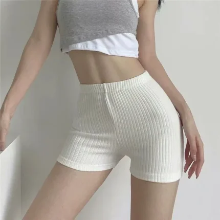 Summer Women Fashion Solid Color Slim Stretch Thread Knit Shorts - Image 6
