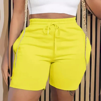 Summer Women Casual Solid Color Drawstring Shorts - Image 3