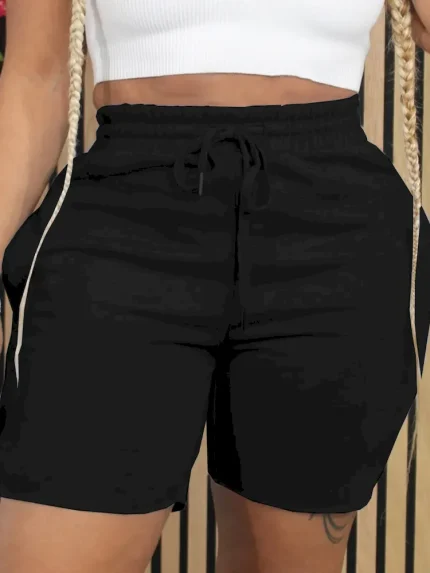 Summer Women Casual Solid Color Drawstring Shorts - Image 6