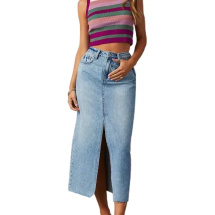 Women Fashion High Waist Hip Split Denim Skirt - Image 3