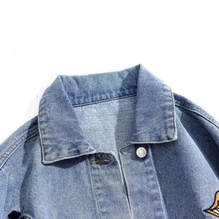 Women Fashion Creative Letter Pattern Embroidered Denim Coat Jacket - Image 3