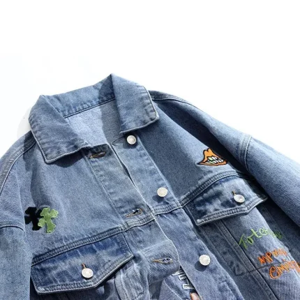 Women Fashion Creative Letter Pattern Embroidered Denim Coat Jacket - Image 4
