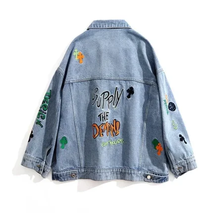 Women Fashion Creative Letter Pattern Embroidered Denim Coat Jacket - Image 5