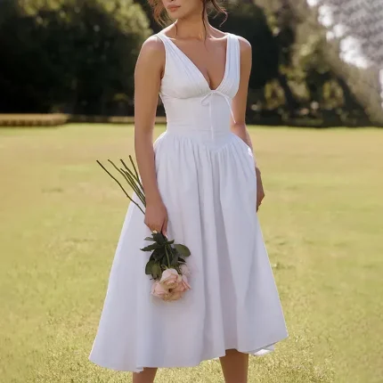 Women Fashion Sexy Solid Color Deep V Backless Sleeveless Dress - Image 7