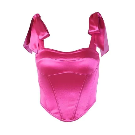 Women Fashion Elegant Solid Color Satin Backless Lace-Up Tight Tank Top - Image 4