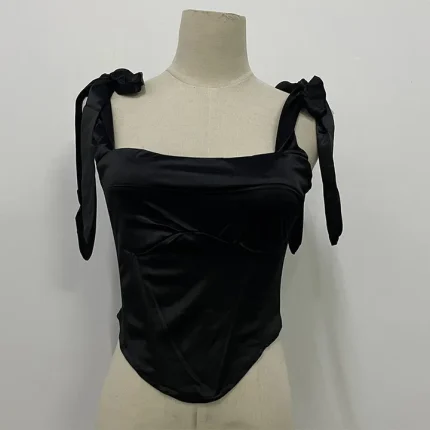 Women Fashion Elegant Solid Color Satin Backless Lace-Up Tight Tank Top - Image 6