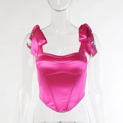 Women Fashion Elegant Solid Color Satin Backless Lace-Up Tight Tank Top - Image 7