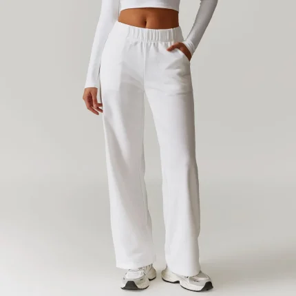 Women Fashion Casual Solid Color High Waist Pocket Sports Pants - Image 3