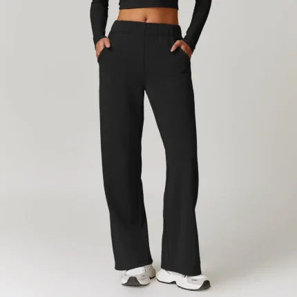 Women Fashion Casual Solid Color High Waist Pocket Sports Pants - Image 4