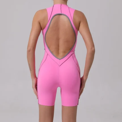 Women Fashion Color Contrast Tight Sleeveless Elastic Sports Yoga Rompers - Image 3