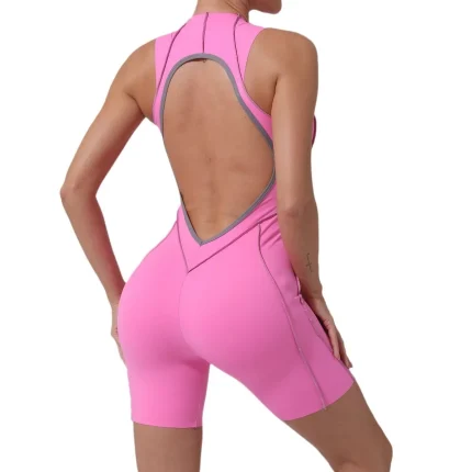 Women Fashion Color Contrast Tight Sleeveless Elastic Sports Yoga Rompers - Image 4