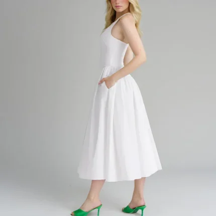 Women Fashion Sexy Elegant Solid Color V-Neck Halter-Neck Lace-Up High Waist Dress - Image 3