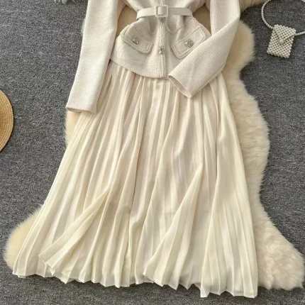 Women Fashion Elegant Stitching Square Neck Long-Sleeve Dress - Image 4