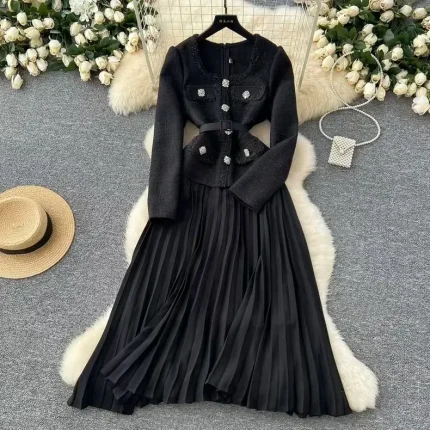 Women Fashion Elegant Stitching Square Neck Long-Sleeve Dress - Image 6