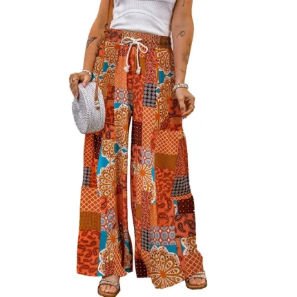 Women Casual Vacation Floral Printed Loose Drawstring Pants - Image 4