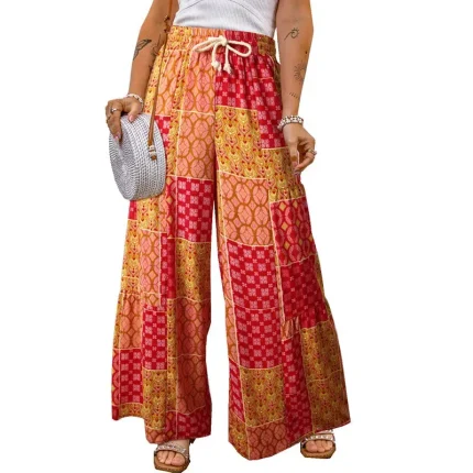 Women Casual Vacation Floral Printed Loose Drawstring Pants - Image 5