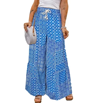 Women Casual Vacation Floral Printed Loose Drawstring Pants - Image 7