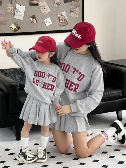 Women Casual Letter Printed Sweatshirt Pleated Skirt Two-Piece Set - Image 3