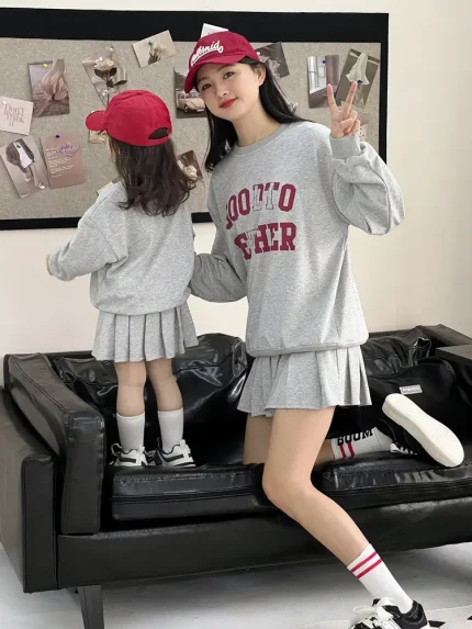 Women Casual Letter Printed Sweatshirt Pleated Skirt Two-Piece Set - Image 4