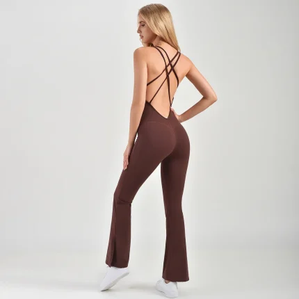 Women Fashion Sexy Solid Color Backless Sleeveless Slim Fit Yoga Jumpsuit - Image 5