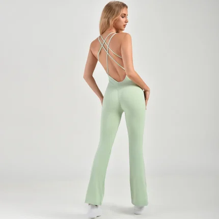 Women Fashion Sexy Solid Color Backless Sleeveless Slim Fit Yoga Jumpsuit - Image 6