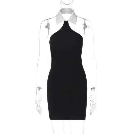 Street Women Nightclub Sexy Lapel Sleeveless Bodycon Mini Dress - Image 7