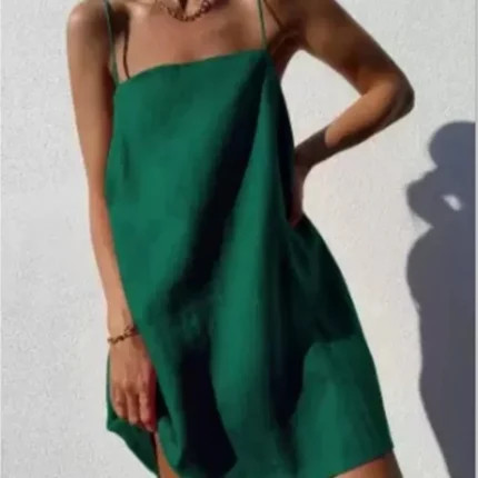 Women Casual Comfortable Cotton And Linen Dress - Image 3